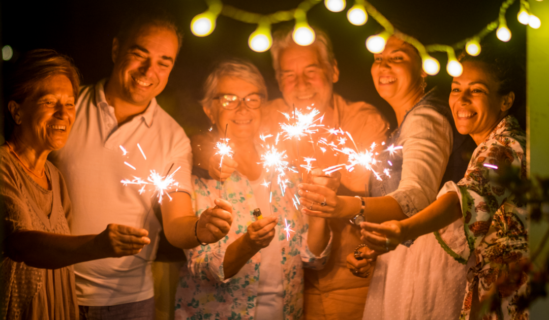 family sharing sparklers